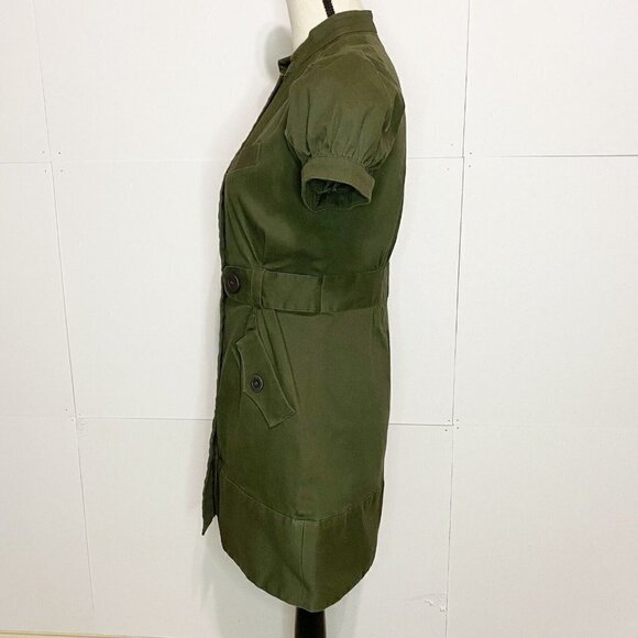 Jill Jill Stuart Short Sleeve Button Down Dress Size 6 Olive Green Lined Stretch - Picture 5 of 8